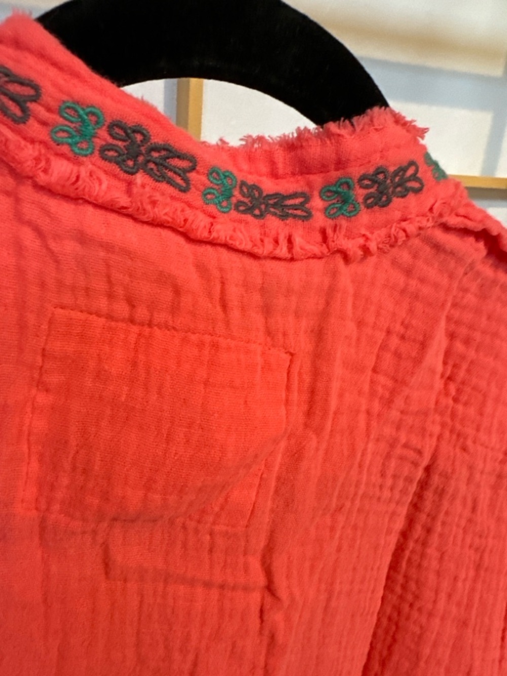 Johnny Was Coral Red Embroidered Cotton Gauze Tunic - Picture 5 of 7